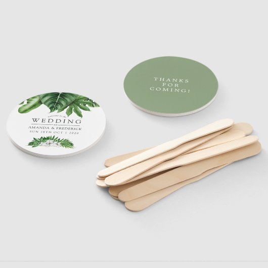 熱帯緑の葉の結婚式の引き出物 ハンドファン (組立なし)