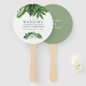 熱帯緑の葉の結婚式の引き出物 ハンドファン (正面&裏面)