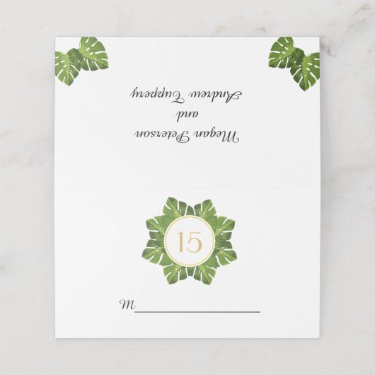 熱帯緑の葉結婚の付き添い場所 プレイスカード (外部開封)
