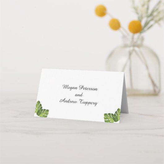 熱帯緑の葉結婚の付き添い場所 プレイスカード (裏面)