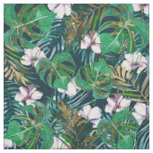 熱帯緑の薄紫の金ゴールドモンスターは花柄を残します ファブリック (見本)