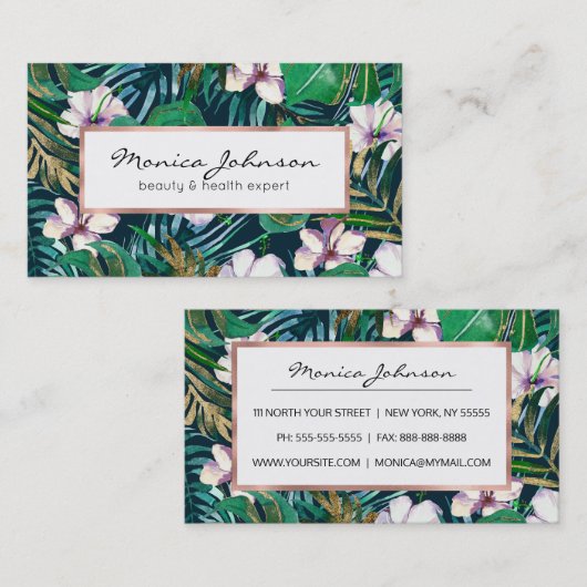 熱帯緑の薄紫の金ゴールドモンスターは花柄を残します 名刺 (正面/裏面)