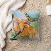 熱帯緑の蝶水彩画の枕 クッション (ブランケット)