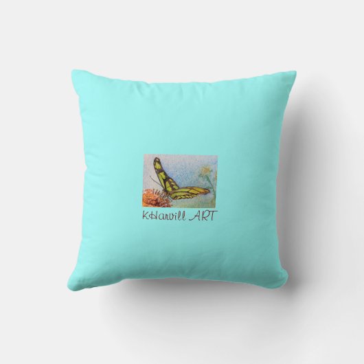 熱帯緑の蝶水彩画の枕 クッション (裏面)