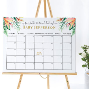 熱帯緑の赤ちゃんシャワー推定期日カレンダー ポスター