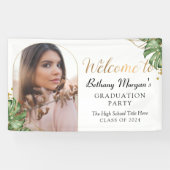 熱帯緑の金ゴールドアーチ写真卒業パーティー 横断幕 (横)