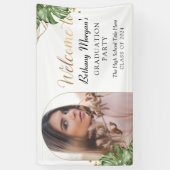 熱帯緑の金ゴールドアーチ写真卒業パーティー 横断幕 (縦)