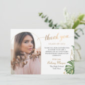 熱帯緑の金ゴールドアーチ写真卒業 サンキューカード (スタンド正面)