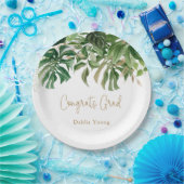 熱帯緑の金ゴールドモダン卒業 ペーパープレート (パーティー)