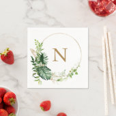 熱帯緑の金ゴールドモノグラム結婚ズ スタンダードカクテルナプキン (インサイチュ)