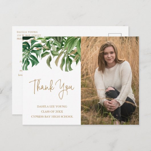 熱帯緑の金ゴールド写真卒業 ポストカード (正面/裏面)