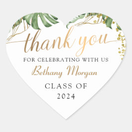 熱帯緑の金ゴールド卒業 ハートシール