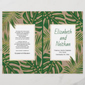 熱帯緑の金ゴールド素朴な二倍の結婚式プログラム (正面)