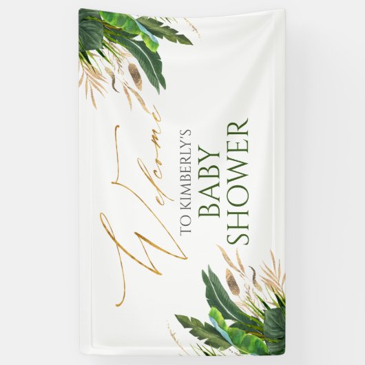 熱帯緑の金ゴールド離れベビーシャワーへようこそ 横断幕 (縦)