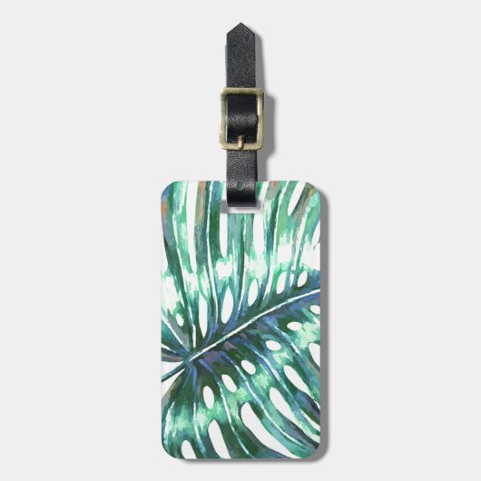 熱帯緑のmonsteraの葉のやし ラゲッジタグ (正面縦)