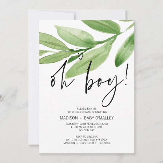 熱帯緑のOHボーイベイビーシャワーパーティー 招待状 (正面)