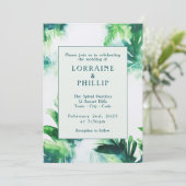熱帯緑エレガント植物性緑色緑 招待状 (スタンド正面)