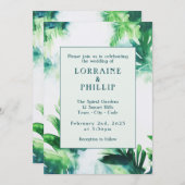 熱帯緑エレガント植物性緑色緑 招待状 (正面/裏面)