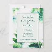 熱帯緑エレガント植物葉 セーブザデート (正面)