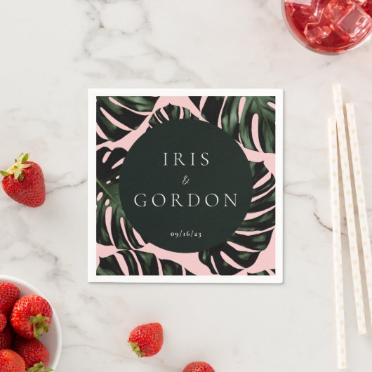 熱帯緑パーソナライズされた草結婚のナプキン スタンダードカクテルナプキン (インサイチュ)