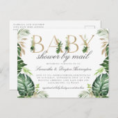 熱帯緑モダン金ゴールドのベビーシャワー(郵送) インビテーションポストカード (正面/裏面)