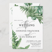 熱帯緑化水彩QRコード結婚ズ 招待状 (正面/裏面)