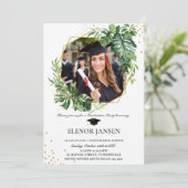 熱帯緑地幾何金ゴールド卒業写真 招待状 (スタンド正面)