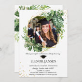 熱帯緑地幾何金ゴールド卒業写真 招待状 (正面/裏面)