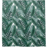 熱帯緑水色パーム葉図 シャワーカーテン (正面)