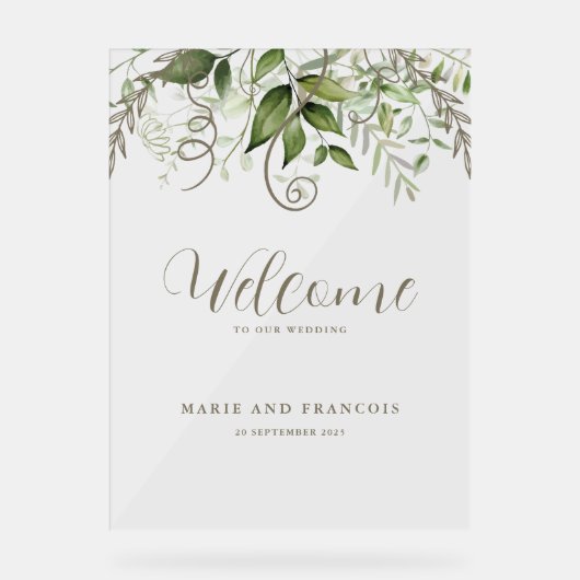 熱帯緑結婚の歓迎澄ん アクリルサイン (正面)