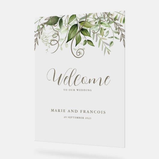 熱帯緑結婚の歓迎澄ん アクリルサイン (傾斜)