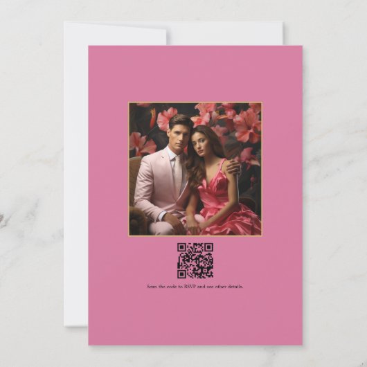 熱帯緑結婚園の写真とQRコード 招待状 (裏面)