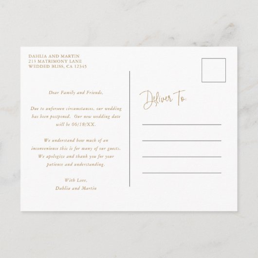 熱帯緑結婚金ゴールド延期 案内ポストカード (裏面)