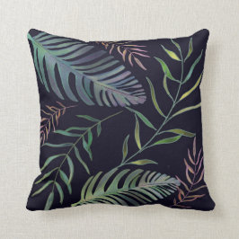 熱帯緑葉ヤシの葉ネイビーブルー クッション