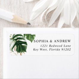 熱帯緑葉差出人住所ラベル ラベル