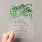 熱帯緑葉草水色ビーチ結婚式 アクリル招待状 (インサイチュ (ポータブル))