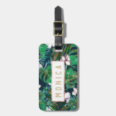 熱帯緑薄紫金ゴールドモンスターフローラ ラゲッジタグ (正面縦)