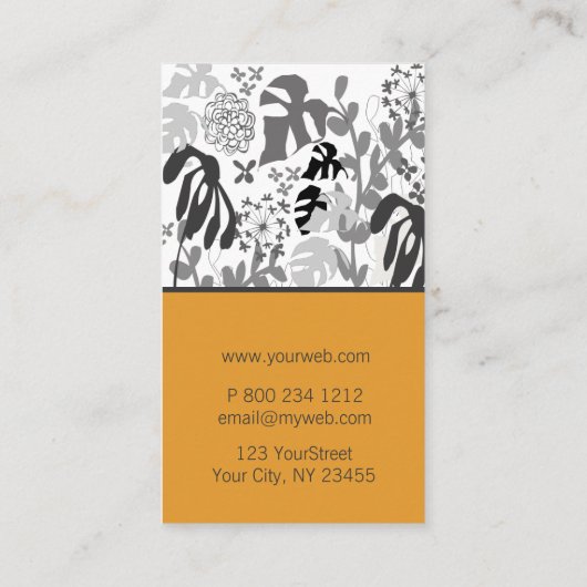 熱帯緑豊かな白黒のはっきりしたな花の園芸 名刺 (裏面)