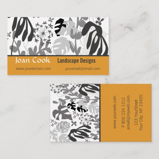 熱帯緑豊かな白黒のはっきりしたな花の園芸 名刺 (正面/裏面)