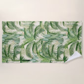 熱帯緑豊かな葉ヤシ離れのパターン ビーチタオル (正面)