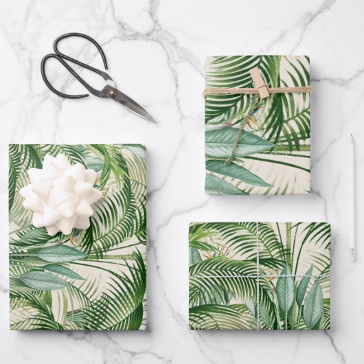 熱帯緑豊かな葉ヤシ離れのパターン ラッピングペーパーシート (正面)