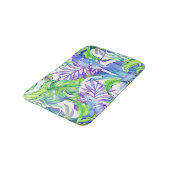 熱帯群葉の黄色のピンクの青緑のラベンダー バスマット (アングル)