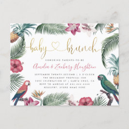 熱帯群葉及び花の金ゴールドのベビーのブランチのシャワー インビテーションポストカード