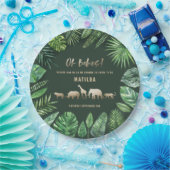 熱帯群葉 + 金ゴールド動物の対のベビーシャワー ペーパープレート (パーティー)