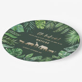 熱帯群葉 + 金ゴールド動物の対のベビーシャワー ペーパープレート (アングル)