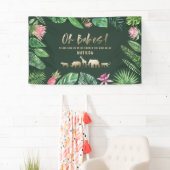 熱帯群葉 + 金ゴールド動物の対のベビーシャワー 横断幕 (インサイチュ)