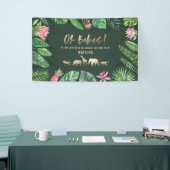 熱帯群葉 + 金ゴールド動物の対のベビーシャワー 横断幕 (トレードショー)