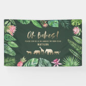 熱帯群葉 + 金ゴールド動物の対のベビーシャワー 横断幕 (横)