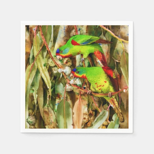 熱帯自然オウム緑鳥 スタンダードカクテルナプキン (正面)