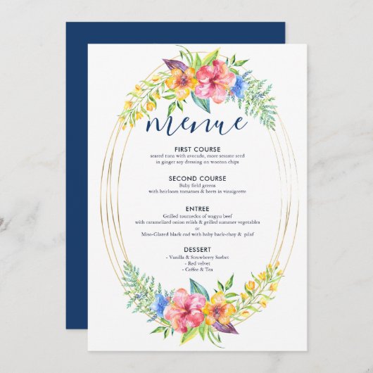 熱帯色の花の花束金ゴールド枠 メニュー (正面/裏面)